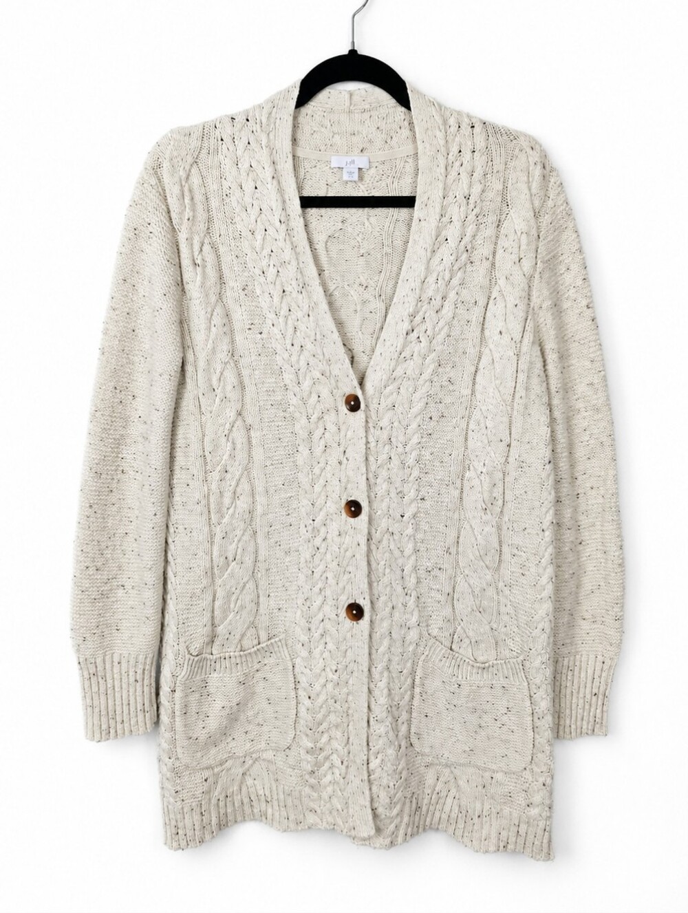 J.Jill Cable Knit Cardigan Sweater Small Ivory Grandpa Cottagecore Cozy